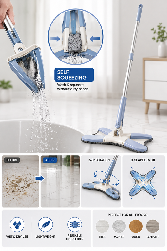 360° X-Shape Rotating Flat Mop – Easy Floor Cleaning