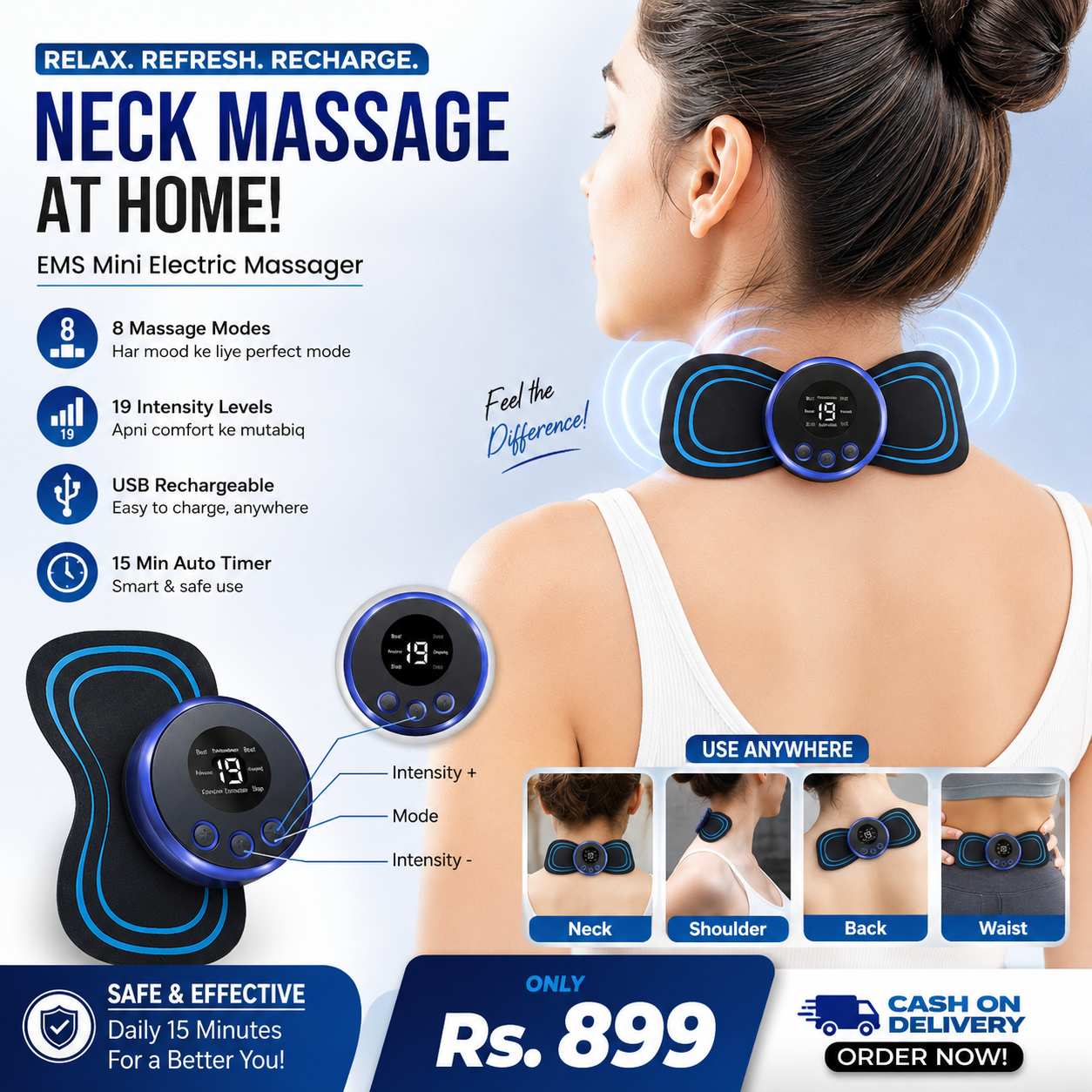 Portable USB Rechargeable EMS Neck & Body Massager
