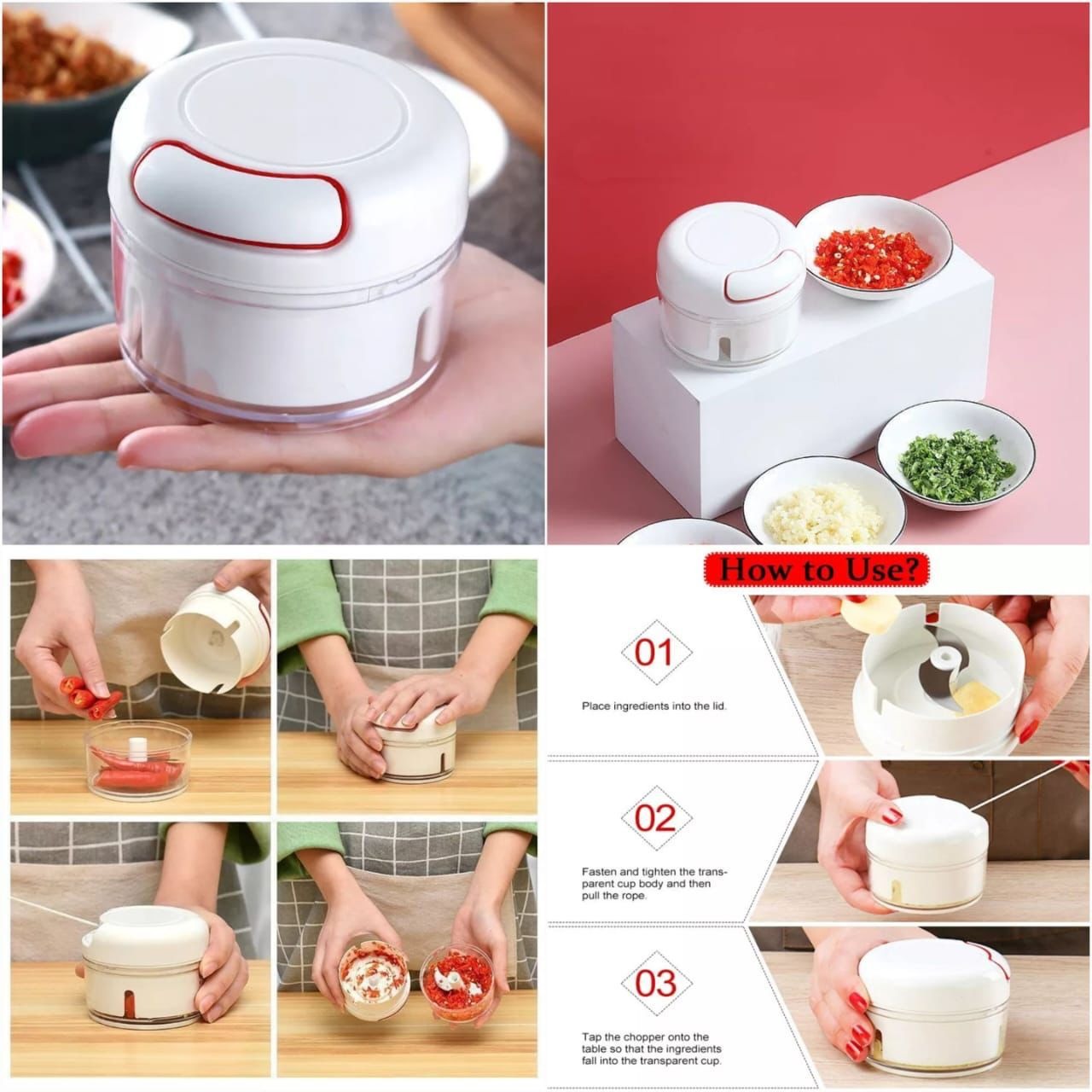 Mini Manual Food Chopper – Hand Pull Garlic, Onion & Vegetable Cutter